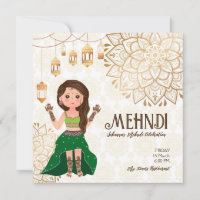O orçamento de Mehndi convida com uma linda noiva 