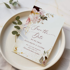 Convites O ouro borgonha fica elegante. Salve a data