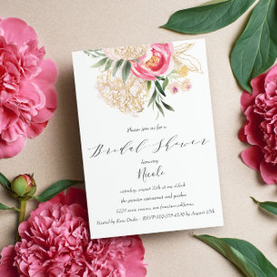 Convites O ouro chique das peônias floresce o chá de pane