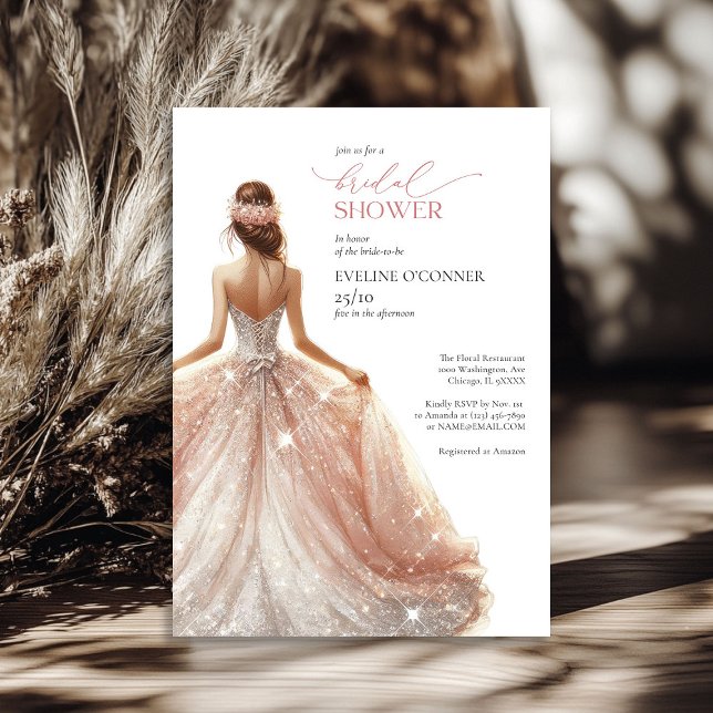 Convites O ouro clássico rosa brilha o luxo do casamento (Classic rose gold sparkles wedding gown lux invitation)