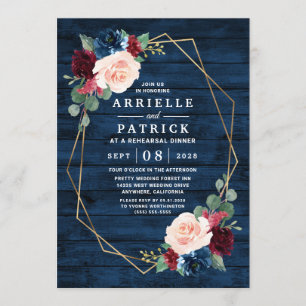 Convites O ouro de Borgonha dos azuis marinhos cora jantar