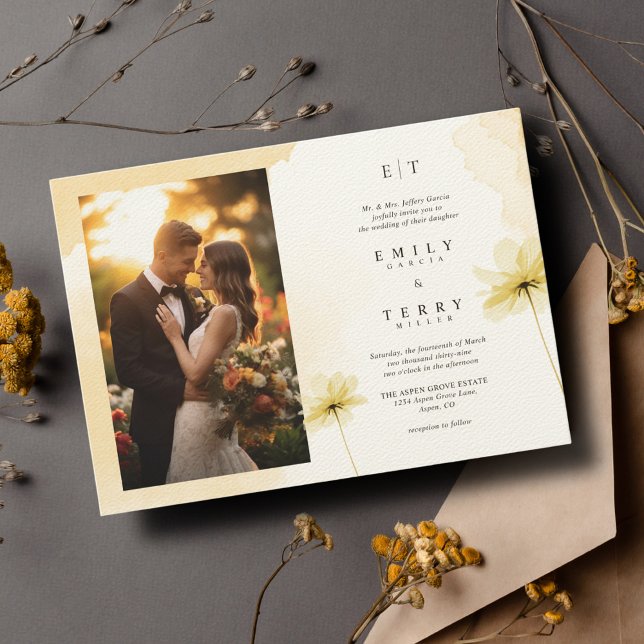 Convites O Ouro Hour Grace Foto e Casamento Monograma (Criador carregado)