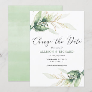 Convites O ouro verde simples Mude o casamento Data