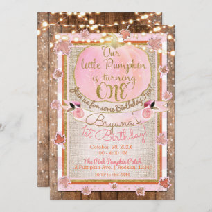 Convites O outono de Abóbora Rosa Deixa primeiro aniversari