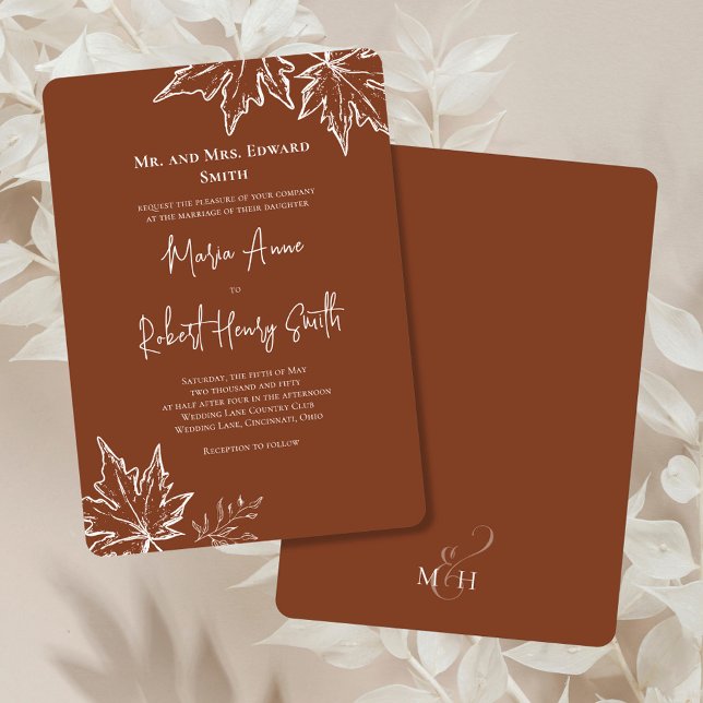 Convites O outono deixa Casamento outono legista (Burgundy Fall Leaves wedding invitation.)