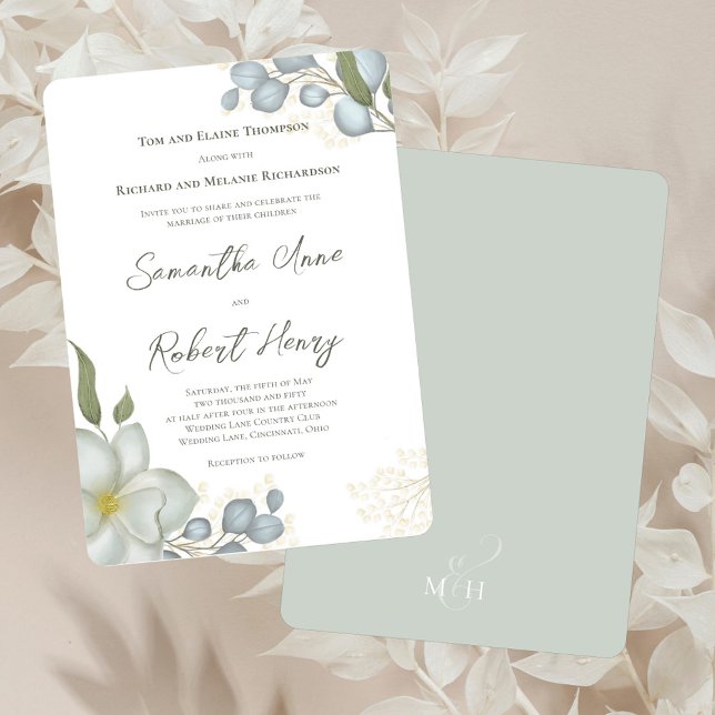 Convites O outono deixa o Casamento outono personalizado (Elegant watercolor magnolia floral wedding invitations.)