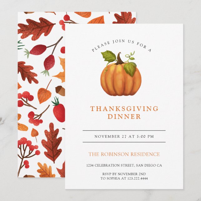 Convites O outono deixa o Janto de Ação de Graças de Pumpki (Frente/Verso)