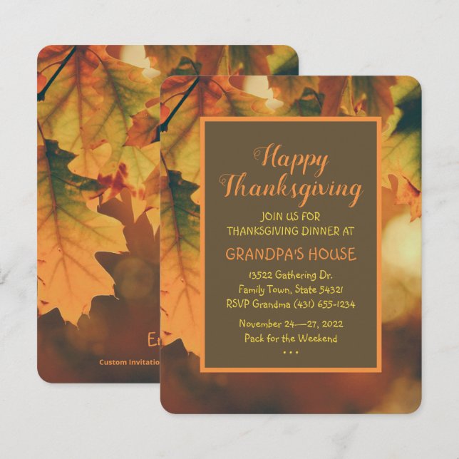 Convites O outono Personalizado Deixa o Janto de Ação de Gr (Frente/Verso)