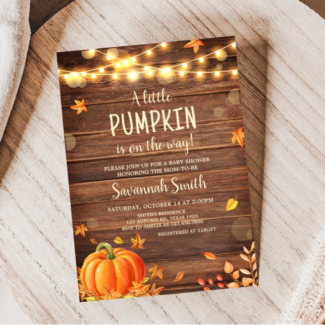 Convites O outono russo deixa Chá de fraldas de abóbora (Rustic Fall Pumpkin Baby Shower Invitation)