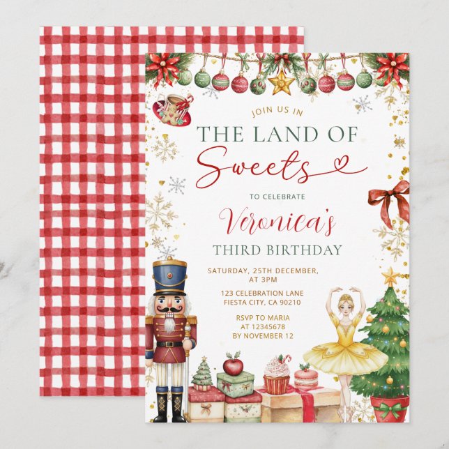 Convites O País dos Doces Nutcracker Natal Aniversário (Frente/Verso)