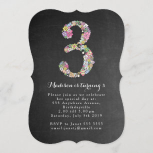 Convites O partido de aniversário de 3 anos floral das