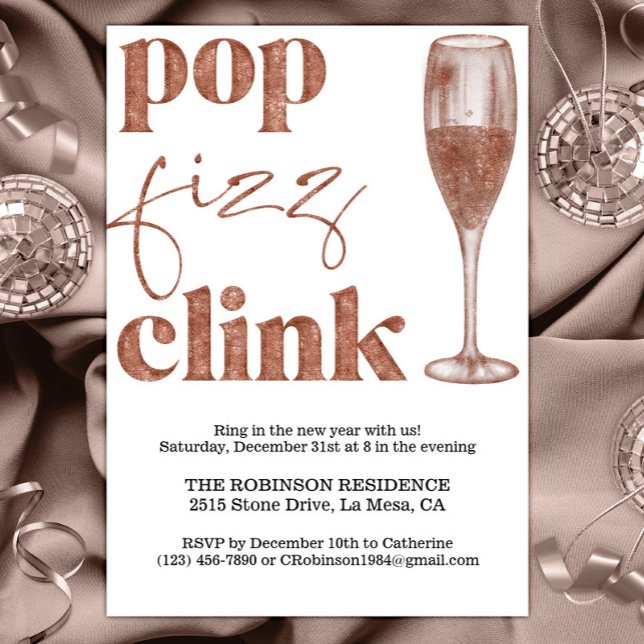 Convites O partido de Ano Novo "Sparkle Rosa Dourada Cheers (Criador carregado)