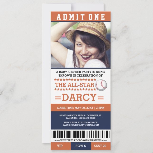 Convites O partido de chá de fraldas alaranjado e azul do (Frente)