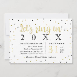 Convites O partido preto & Dourado de ano novo dos confetes