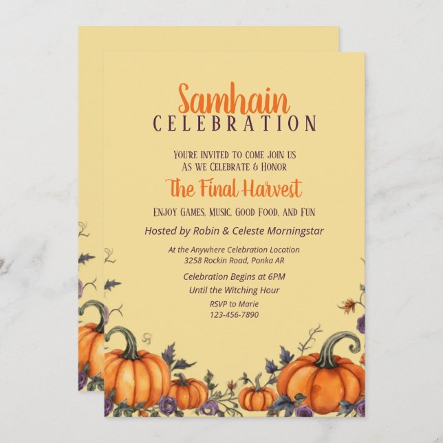 Convites O Partido Samhain Fall Pumpkins & Leaves Inventa (Frente/Verso)