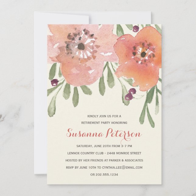 Convites O Pastel floresce partido de aposentadoria floral (Frente)
