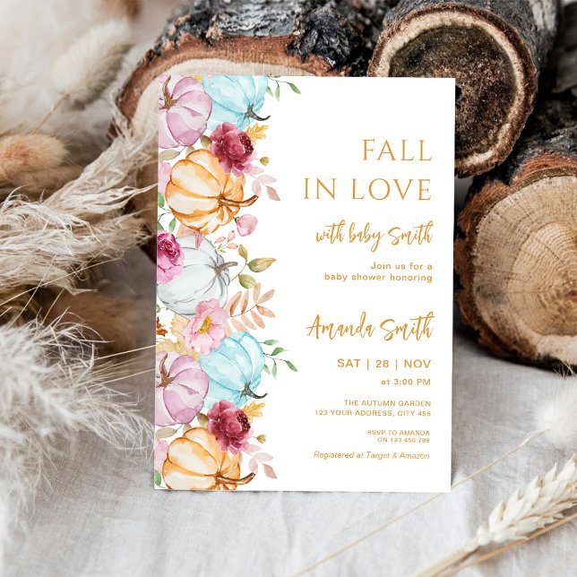 Convites O Pastel Pumpkins cai no Chá de fraldas do amor (Criador carregado)