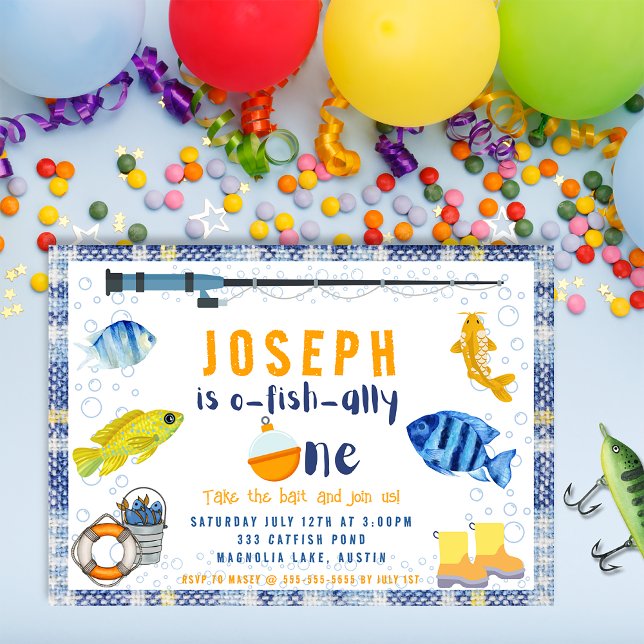 Convites O Peixe - Apenas Um primeiro aniversario De Pesca (o fish ally one,
boys fishing 1st birthday,)