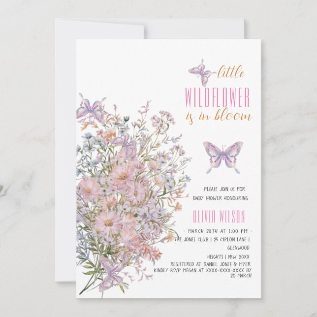 Convites O pequeno flor silvestre está em chá de fraldas #7 (Frente)