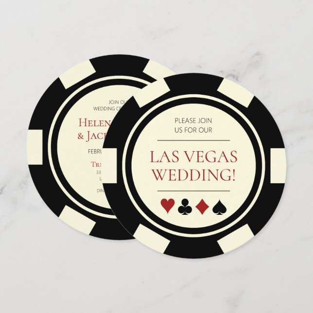Convites O Poker Chip Black Cream White Em Las Vegas (Frente/Verso)