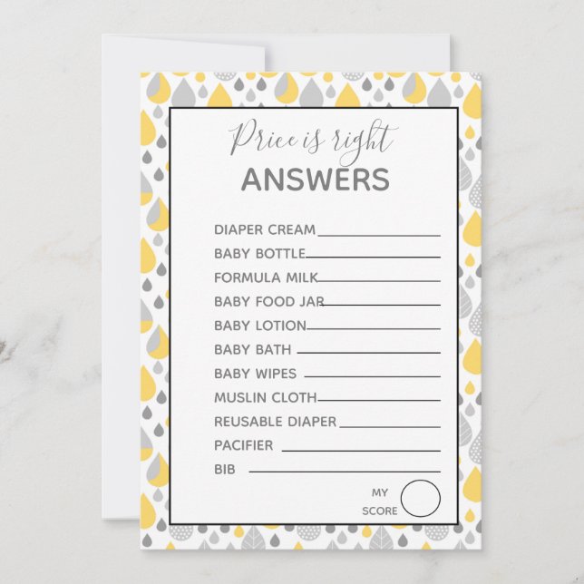 Convites O preço é a cinza Chá de fraldas certa/ amarelo (Frente)