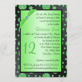 Convites O preto, bastão Glittery Mitzvah das bolinhas do