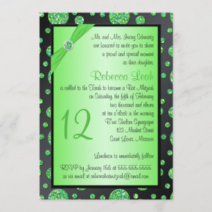 Convites O preto, bastão Glittery Mitzvah das bolinhas do