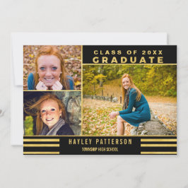 Convites O preto Dourado moderno listra uma graduação de 3