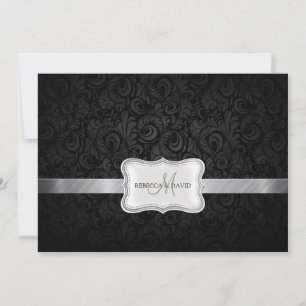 Convites O preto e o casamento tema damasco floral cinzento
