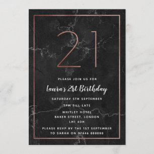 Convites O preto & ouro cor-de-rosa o aniversário 21stth