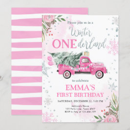 Convites O Primeiro Aniversário da Garota Pink de Onederlan