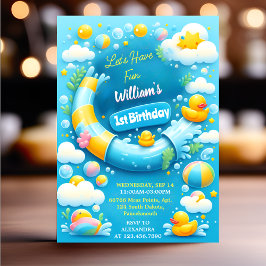 Convites O primeiro aniversario de espuma de Pato de Verão