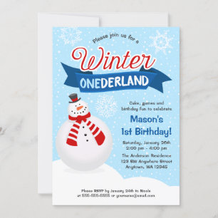 Convites O primeiro aniversario de ONEderland do inverno do