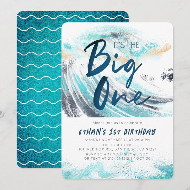 Convites O primeiro aniversario de surfe do Big One Blue Wa (Frente/Verso)