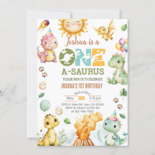 Convites O primeiro aniversario Dinossauros One-A-Saurus co