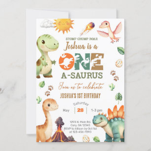 Convites O primeiro aniversario Dinossauros One-A-Saurus co