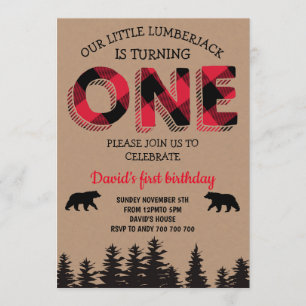 Convites O primeiro aniversário do Lumberjack Red Flannel