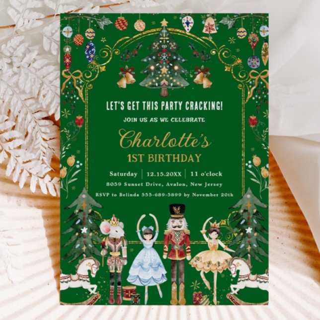 Convites O primeiro aniversario dos Natais vintages Nutcrac (Criador carregado)