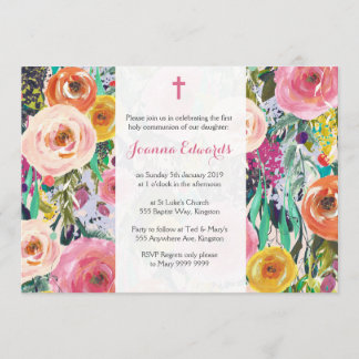 Convites O primeiro comunhão floral moderno personalizado