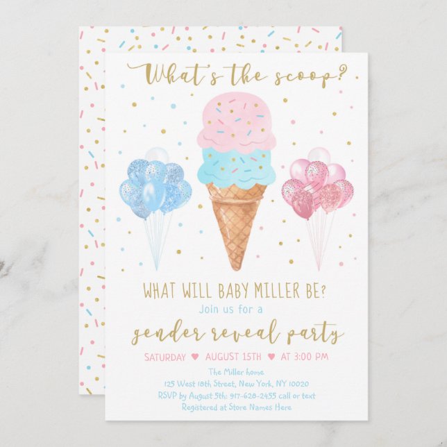 Convites O que é a Revelação do Gênero do Sorvete Azul Colo (Frente/Verso)