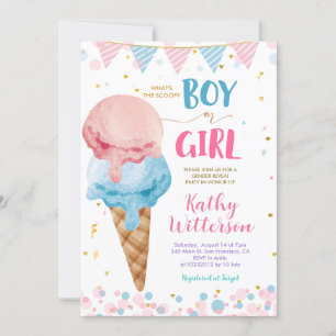 Convites O que é a Revelação do Gênero do Sorvete Scoop