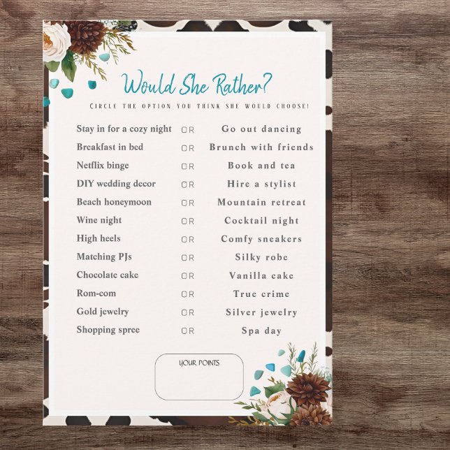 Convites O que ela escolheria? Jogo para chá de noiva boêmi (What Would She Choose? Bpho Bridal Shower game)