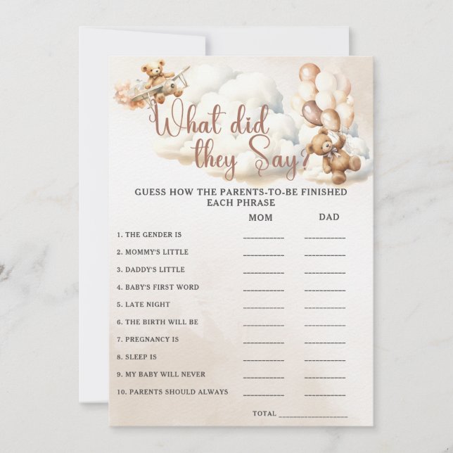 Convites O QUE ELES DIZIAM, Chá de fraldas Game Cute Bear? (Frente)