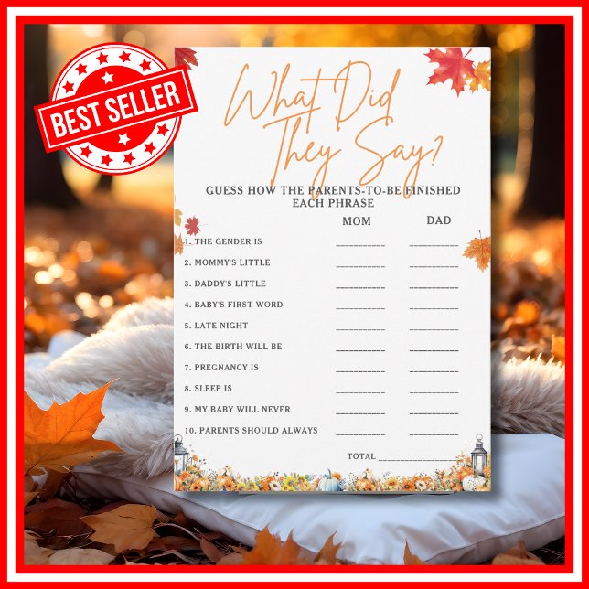 Convites O QUE ELES DIZIAM "Jogo do Chá de fraldas" (WHAT DID THEY SAY Easy Baby Shower Game A Little Pumpkin is on the Way Theme)