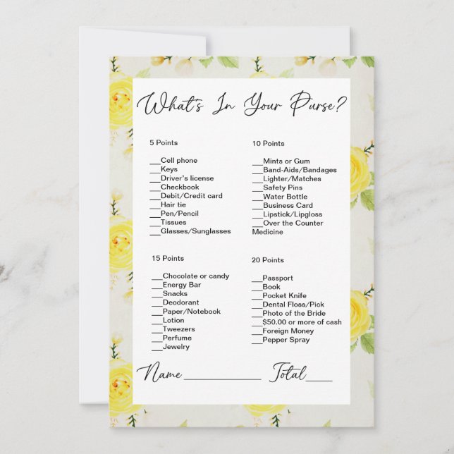 Convites O que há no seu Chá de panela de Rosas Amarelas (Frente)