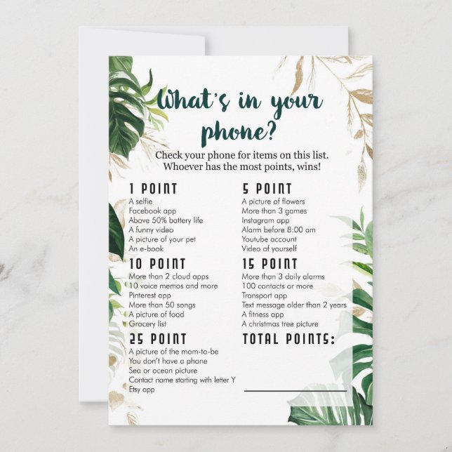 Convites O que há no seu telefone Safari Chá de fraldas Gam (Frente)