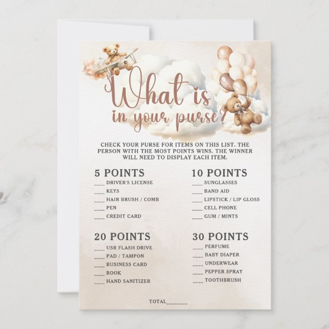 Convites O QUE HÁ NO SEU URSO Chá de fraldas (Frente)