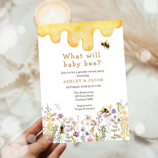 Convites O que o Baby Bee Wildflower Gender Reveal (Criador carregado)