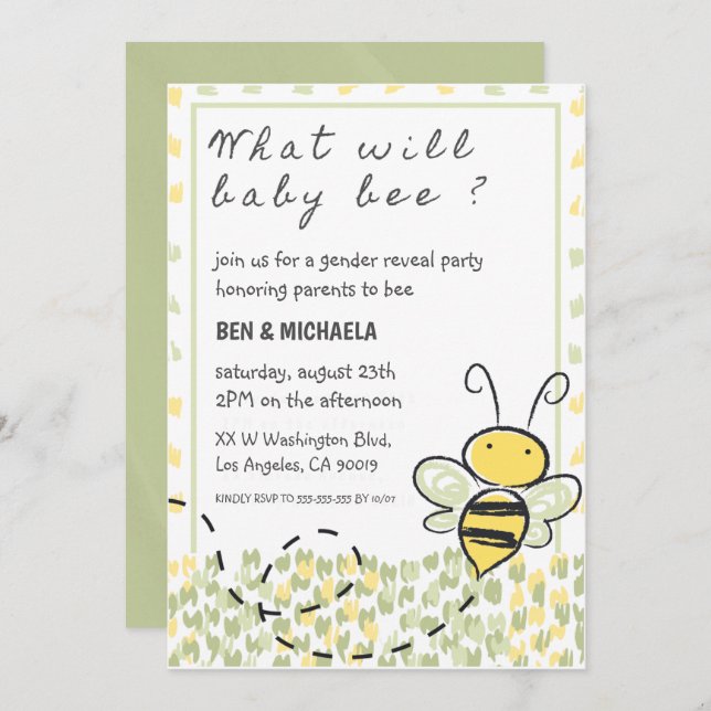 Convites O Que O Bebê Chá de fraldas De Abelhas Revelará O  (Frente/Verso)
