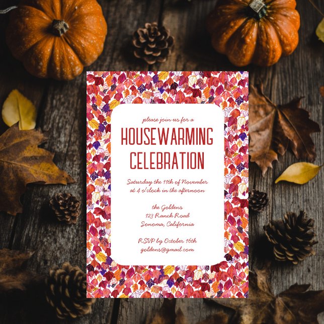 Convites O Red Autumn Deixa A Festa Personalizada HUSEWARMI (Red Autumn Leaves Chic Custom HOUSEWARMING PARTY Invitation
)